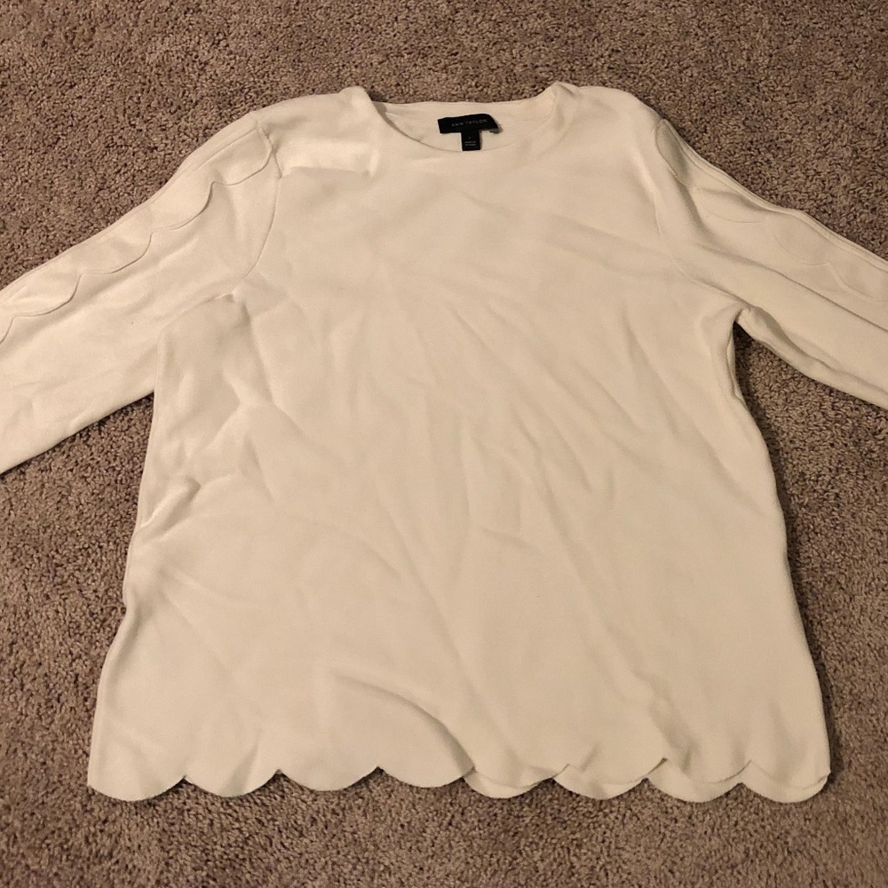 Cream Sweater with Scallop Detail